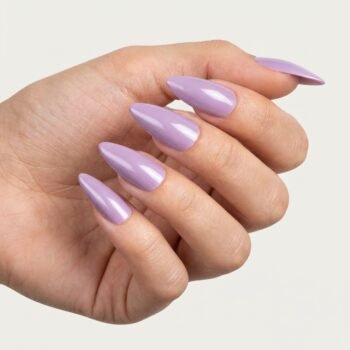 Gloss Bloom - Lavender cat-eye almond press-on nails with glossy finish. | worn on hand 2 | So Does Nails