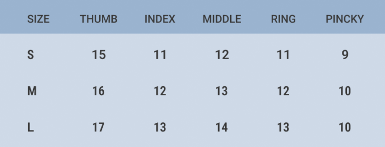Dopamine Daisy press-on nail size chart in millimeters (mm)