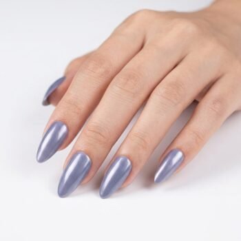Smoky Lavender - Lavender grey cat-eye almond press-on nails with soft magnetic velvet finish. | worn on hand 2 | So Does Nails